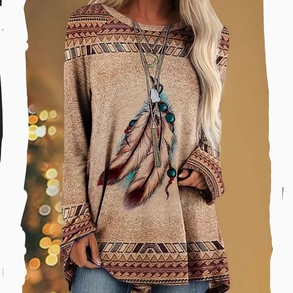 🆕🤠 Western Aztec Style Long Sleeve Tunic Top - Picture 1 of 3